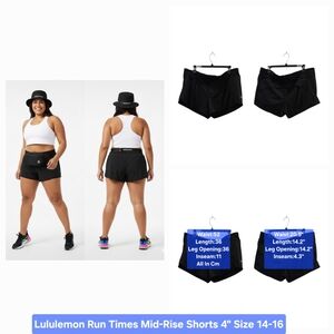 Lululemon Run Times Mid-Rise Shorts 4" Size 14-16